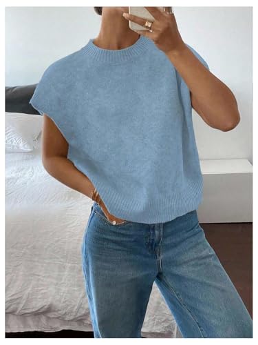 Image of SOLY HUX Women's Short Sleeve Sweater 3D Floral Sweaters Pullover Tank Tops Knit Vest Trendy Fashion Clothing