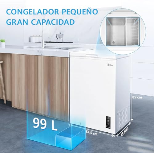 MIDEA Arcon Congelador Pequeño Horizontal de 99L, Motor Inverter, Control Electrónico de Temperatura, Tecnologia D-TYPE Tube, Cestas con Asa, Easy Move, Silencioso 39dBA, Bajo Consumo, Blanco - imagen 2