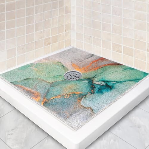 Square Shower Mat Non Slip: 32 x 32 Inch Extra Large Shower Mats with Drain Hole in Middle - PVC Loofah Anti Slip Shower Floor Matt for Inside Shower