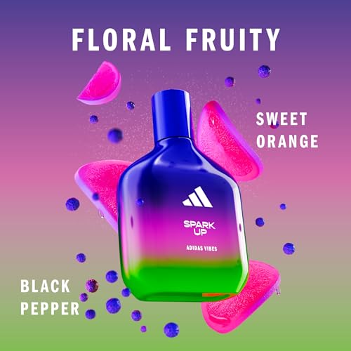 Image of Adidas Vibes Spark Up Eau de Parfum 1.6 fl oz (Pack of 1), Notes of Fruity Floral, Orange, and Black Pepper, Unisex Fragrance, Long Lasting, Sporty Fragrance, Travel Size