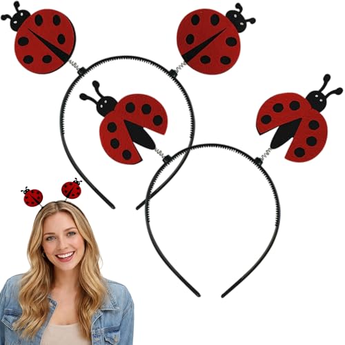 JazSwirl Ladybug Headbands for Women 2 Pack Red and Black Non-Woven Cute Lady Bug Headband 8.3 x 7.5 Animal Head Bands Funny Fashion Accessories for Halloween Party Cosplay and Daily Wear