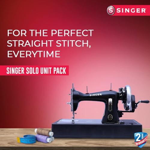 Image of SINGER Solo Black Straight Stitch Hand Sewing Machine with Free Body Cover - 850 SPM, Heavy-Duty Cast Iron Body, Ideal for Home Use & Thick Fabrics, Built-in Thread Cutter, 2 Years Warranty