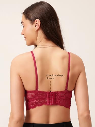 Image of Clovia Women Lace Solid Padded Full Cup Underwired Bralette Bra - Red