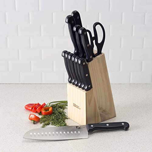 Home Basics Oval Non-Stick Roaster Pan With Lid | 3 Piece Double Sided Granite Look Plastic Cutting Board Set | 13 Piece Knife Set With Block #TOP4