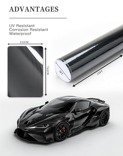 Image of 3D Carbon Fiber Vinyl Wrap for Cars, 25ft x 5ft Car Vinyl Wrap Roll for Car Body Protection, Scratch Resistance with Air Release Technology(Carbon Fiber Black)