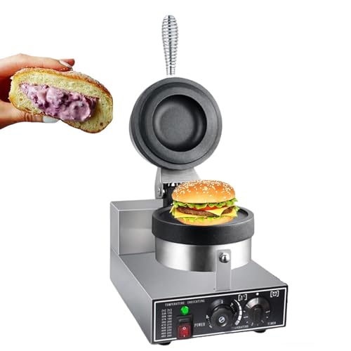 Hamburguesera Wafflera EléCtrica,MáQuina De Hamburguesas Antiadherente Comercial,Comercial No Stick Panini Prensa Hamburguesera,Acero Inoxidable Helado Waffle Baker MáQuina Para DoméStico Cocina