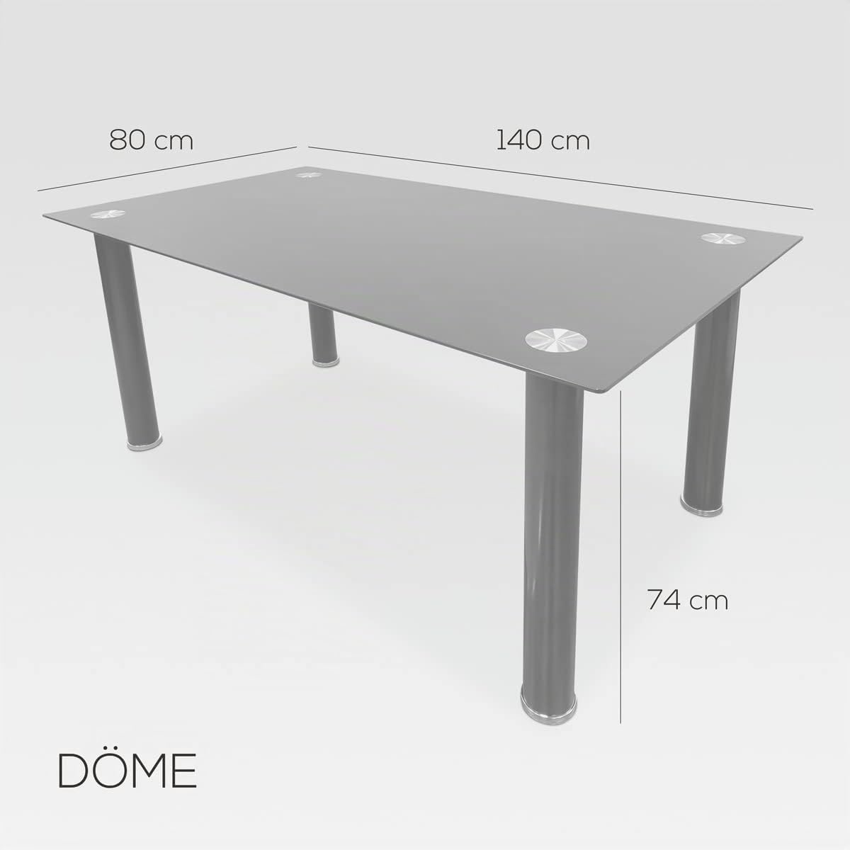 Somnia Descanso - Mesa de Cristal de Comedor o Cocina con Patas Negras Modelo Tucan, Práctica y Funcional. Medidas: 140 cm (Largo) x 80 cm (Ancho) x 74 cm (Alto)