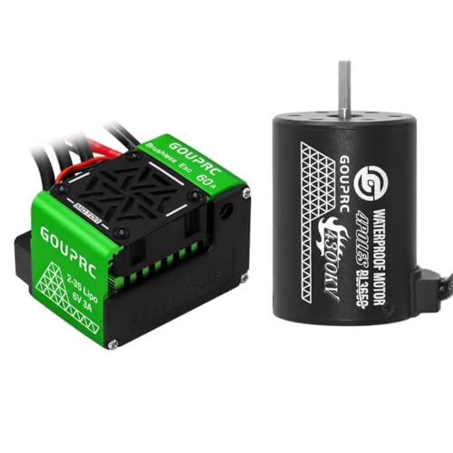 GOUPRC S3650 4300KV Brushless Motor 3.175mm Shaft with Upgrade 60A ESC Electric Speed Controller Combo Set for 1/10 RC Car Truck (4300KVMotor+60A Brushless)