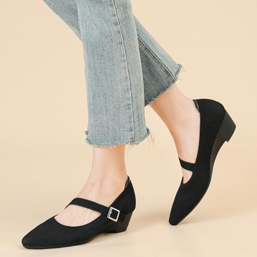 Women's Wedge Block Heel Pumps Ladies Breathable Weave Casual Shoes Buckle Strap Mary Janes2