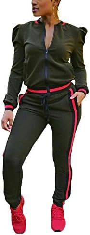 Autumn Two Piece set Tracksuit Cap Sleeve Jacket and Long Pants Casual Tracksuit for Ladies Army Green 2X