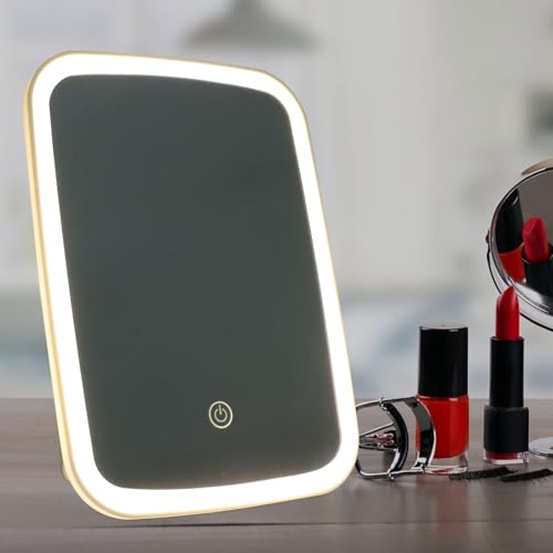 Espejo de maquillaje portátil Lurrose con luz LED y diseño simple elegante 8
