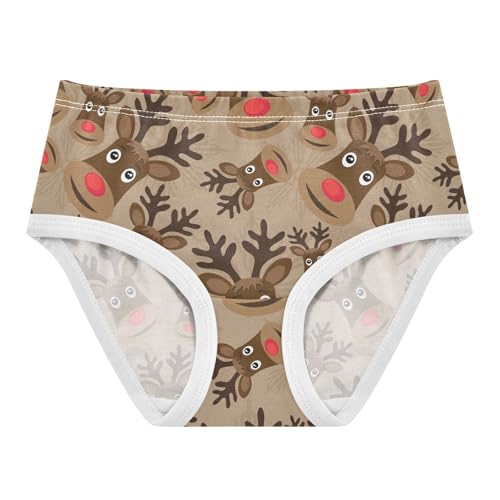 Little Girls' Soft Cotton Underwear Kids Breathable Comfort Christmas Reindeer Panties Briefs Toddler Undies