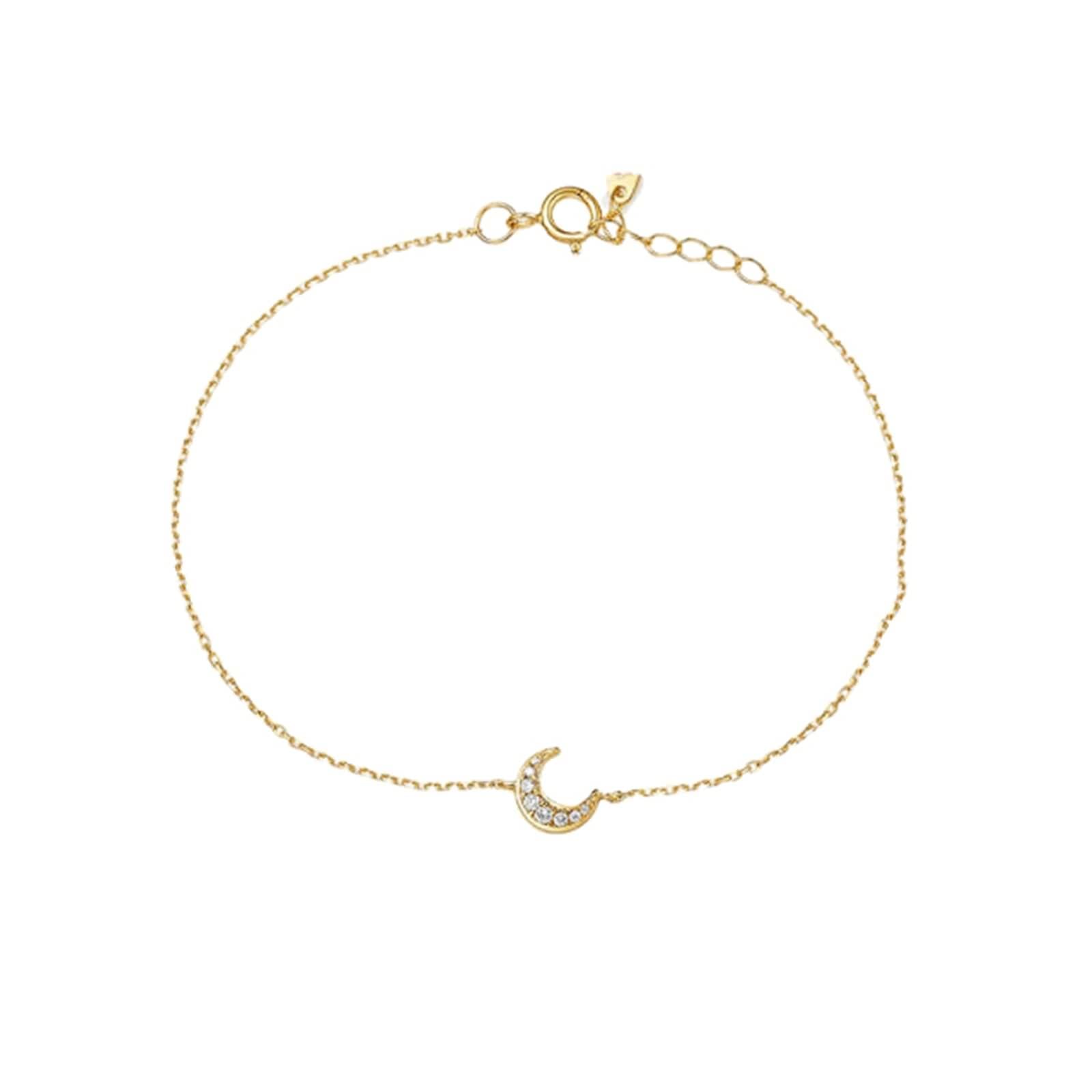 Pulsera de moda para mujer, pulseras de cadena de diamantes blancos de 0,04 quilates, joyería de cadena de luna de oro amarillo