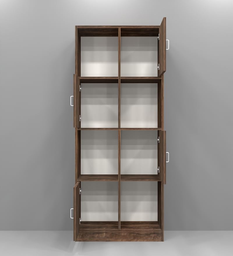 Image of SPECIALITY PANELS Bookcase with 4 Open Shelves and 4 Closed Shelves with Shutters, Brown Wood Finish, 73x35x176 cm