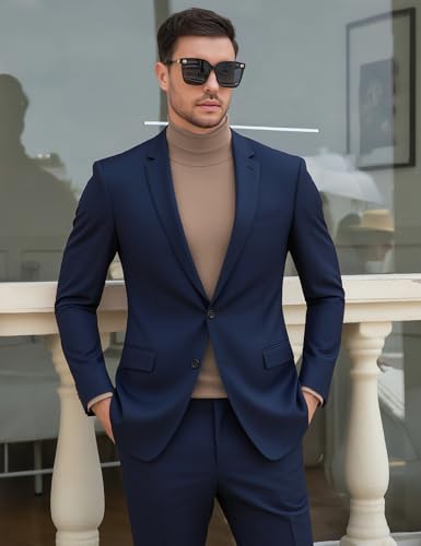 Image of Men's Turtleneck Casual Basic High Neck Long Sleeve T Shirts Half Neck Lightweight Pullover Sweater