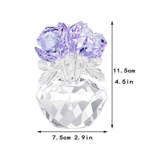 H&D HYALINE & DORA Crystal Rose Flowers Crystal Figurines Ornament with Gift Box (Purple)