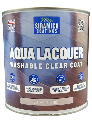 SIRAMICO COATINGS Clear Lacquer Top Coat | 1 Litre - Gloss Finish | UV Durable Multi-Surface Paint | Interior & Exterior Protection | Low Odour, Low Toxicity, Water-Based, Fast Drying for Wood, Metal,