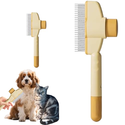 Pettine antipulci per cani, spazzola autopulente per cani, in acciaio inossidabile, pettine per denti in metallo per animali domestici che perdono e si attorcigliano (giallo* 2)