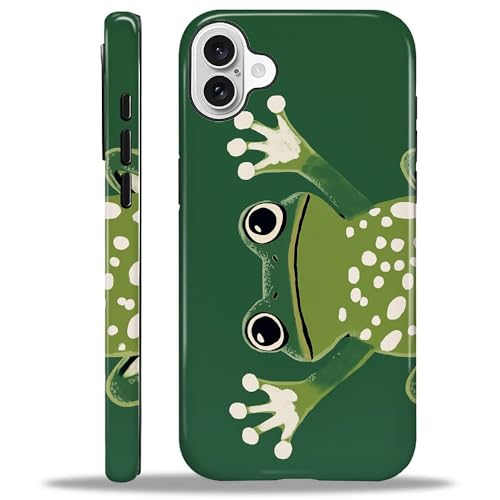 ANLUN STORE Case for iPhone 16, Hybrid Dual Protection Soft TPU + Hard PC Shockproof Cover Anti-Scratch & Slim Protective for Men Women Case Frog Green Cute Amphibian Animal Design