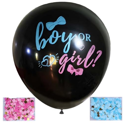 HAMKU 1 Pezzi Palloncino Baby Shower, Palloncini Gender Reveal, Boy or Girl, Palloncino Neri con Coriandoli per Gender Reveal Party Decorazione