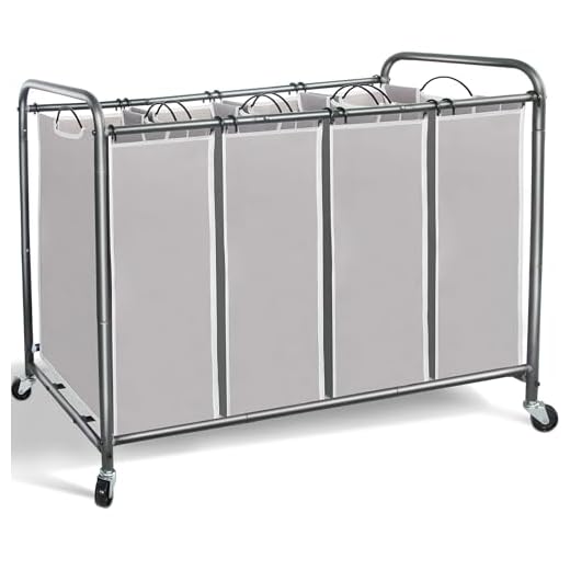 STORAGE MANIAC 4 Section Laundry Sorter, 4 Bag Laundry Hamper Cart with Heavy Duty Rolling Lockable Wheels and Removable Bags, Gray