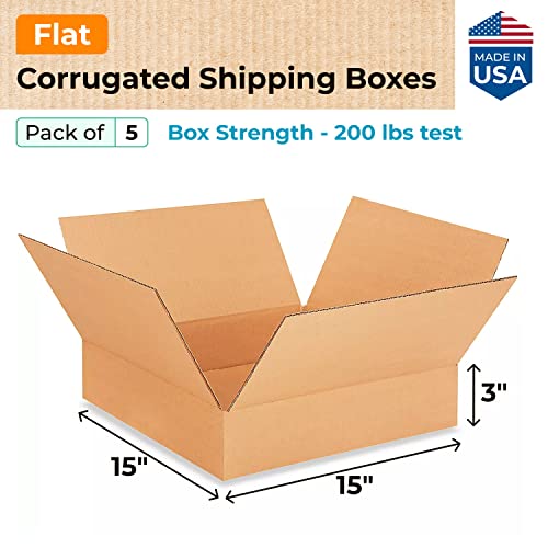 Idl Packaging Flat Corrugated Shipping Boxes 15"L X 15"W X 3"H (Pack Of 5) - Quality Choice Of Sturdy Packing Boxes For Usps, Ups, Fedex Shipping - Easy-To-Recycle Cardboard Boxes For Packaging #TOP1