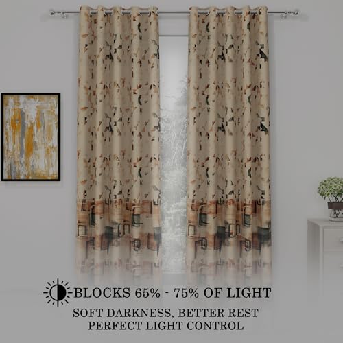 Image of Story@Home Blackout Digital Print Window Curtains 5 Feet Long Set of 1 | 80% Room Darkening Curtain | Thermal Insulated Curtains for Living Room | (118 x 152 cm, Beige) | Perfect for Home Decor