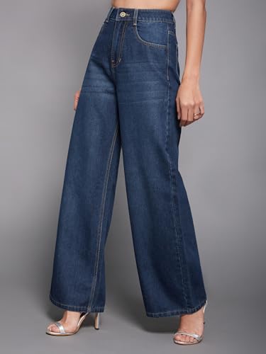 Image of Miss Chase Women's Wide-Leg High-Rise Regular-Length Stretchable Shaping Denim Jeans
