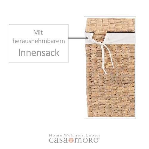 Natural Laundry Basket 70 L Woven Basket Water Hyacinth Storage Basket Laundry Hamper Handmade Seagrass with Cotton Inner Bag Boho Chic Skandi LANA IN610 M - Image 3