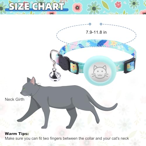 KOOLTAIL Breakaway Cat Collar with Air Tag Holder and Bells, Reflective Cute Kitten Collars, Adjustable Lightweight Safety Buckle Pet Collars for Kitty Boys Girls Cats Holiday, Green - Thumbnail 2