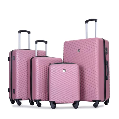 Luggage 4-piece ABS Lightweight Suitcase with Rotating Wheels, 24 Inch and 28 Inch with TSA Lock, (16/20/24/28) (Pink)