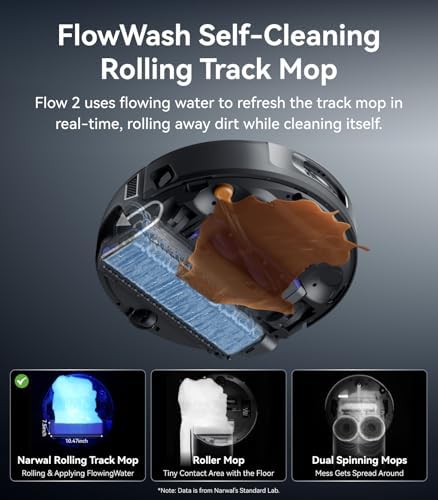 NARWAL Flow 2 Robot Vacuum and Mop Combo, 31,000Pa Suction, FlowWash Self-Cleaning Mop, AI Object Recognition, Self-Emptying & Refilling, 212℉ Hot Water Mop Washing, Tangle-Free Design, Black - 1