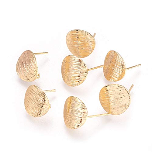 Pandahall 10pcs Brass Stud Earring Flat Round Back Based with Ring Finding Gold Plated Color 12mm Jewelry Making Supplies Ear Nuts Accessories Decoration