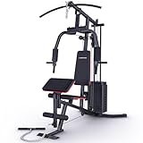 Kraftstation für zuhause, Multifunktion Fitnessstation, Bauchtrainer, Home Gym, 70 kg Gewichte, Butterfly, Beinstrecker, Latzugstange, Bizepscurl, Ganzkörpertraining, Multigym, HGX50