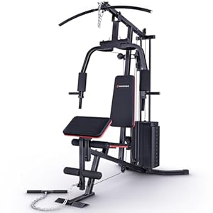 Kraftstation für zuhause, Multifunktion Fitnessstation, Bauchtrainer, Home Gym, 60 kg Gewichte, Butterfly, Beinstrecker, Latzugstange, Bizepscurl, Ganzkörpertraining, Multigym, HGX50