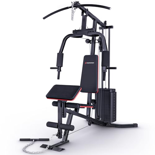 Kraftstation für zuhause, Multifunktion Fitnessstation, Bauchtrainer, Home Gym, 70 kg Gewichte, Butterfly, Beinstrecker, Latzugstange, Bizepscurl, Ganzkörpertraining, Multigym, HGX50
