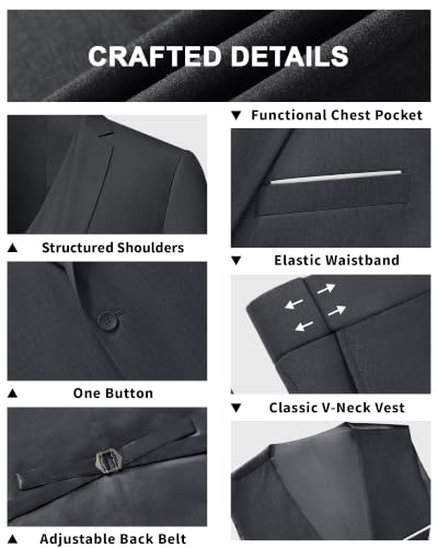Image of LUPURTY Men's 3 Piece Suit, One Button Slim Fit Tuxedo | Includes Bow Tie, Jacket Vest & Pants, Single Breasted, Wrinkle Resistant, Ideal for Wedding Prom & Business Formal Events