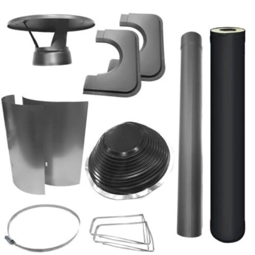 Harvia WHP1000500M-PKG 1000500M Chimney & Assembly Kit, Barrel, Flat Roof Black