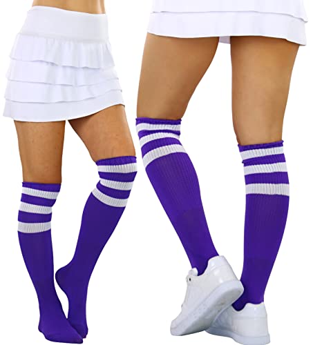 Image of ToBeInStyle Women's Premium Below Knee Athletic Socks w /Contrasting Wide Stripes