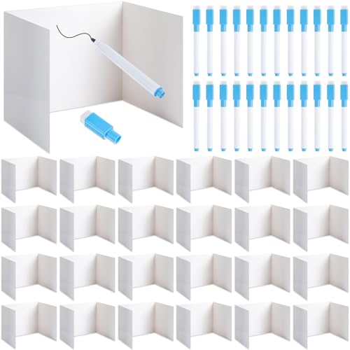 Sayglossy 48 Pcs Privacy Folders for Students Dry Erase Desk Dividers for Students with Markers Set Dry Erase Board Back to School Classroom Desks Supplies