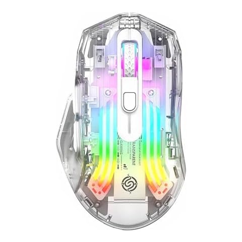 Bluetooth Wireless Mouse,Tri-Mode 2.4G/USB-C/Bluetooth Mouse Up to 3600 DPI,Transparent Mechanical Gaming Mouse,Chroma RGB Backlit, Must-Have Cool USB Computer Mouse for Gaming and Esports (White) Cover