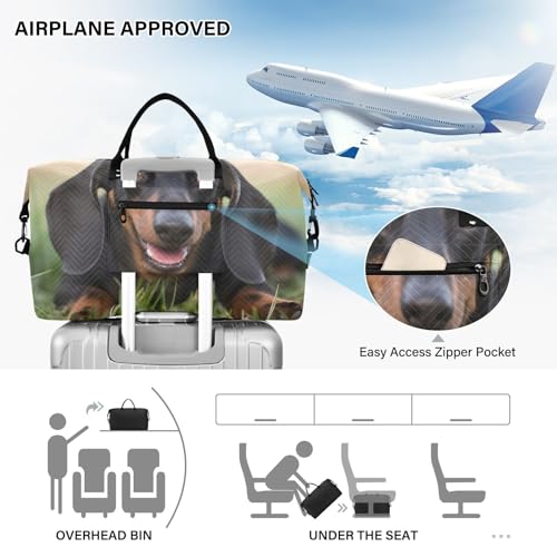 Large Travel Duffel Bag, Sitting Dachshund Sports Tote Gym Bag, Shoulder Weekender Overnight Bag for Women Men, Carry On Luggage with Toiletry Bags 5