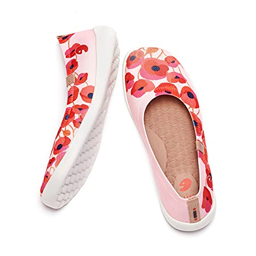 Uin Women's Ballet Flats Cute Casual Fancy Art Painted Travel Comfort Soft Round Toe Knitted Shoes Hibiscus (36) #TOP4