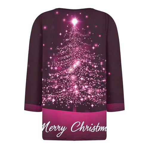 Christmas T Shirts for Women 3/4 Sleeve V Neck Button Down Blouses Vintage Holiday Print Comfy Casual Xmas Outfits4