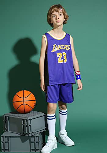 ISOVNUS Basketball Trikot Set für Jungen - 2-teilig: Trainings Ärmelloses Sport Top & Kurze Hose, Kinder Basketball Outfit Jersey (9-10 Jahre, XL, Lila)