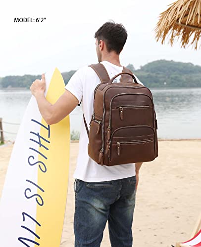 Taertii Genuine Leather Backpack For Men Vintage 17.3 Inch Laptop Bag Large Capacity Business Travel Hiking Overnight Shoulder Daypacks 36L #TOP1