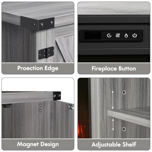 image for YESHOMY Fireplace TV Stand with Two Barn Doors and Storage Cabinets fo