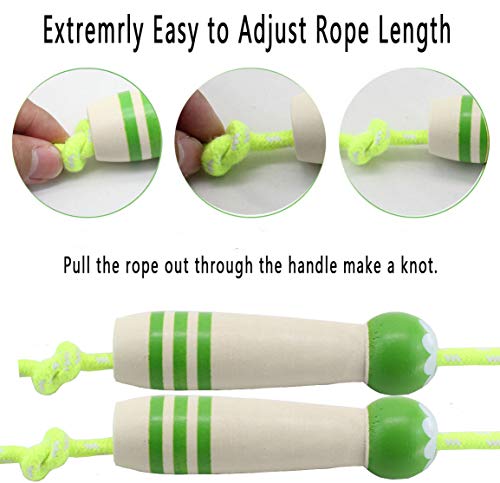 Jump Rope Kids, 8.5Ft Adjustable Cotton Skipping Rope With Wooden Handle For Boys And Girls Fitness Outdoor Exercise (Green) #TOP2
