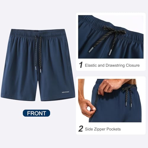 HODOSPORTS Mens Swimsuit Trunks 7\" Quick-Dry Swim Shorts with Compression Liner and Zipper Pockets (Large,Navy)