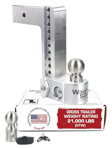 Weigh Safe Adjustable Trailer Hitch Ball Mount - 10" Adjustable Drop Hitch for 3" Receiver - Premium Heavy Duty Aluminum Trailer Tow Hitch with Built in Weight Scale for Anti Sway - 21,000 lbs GTW